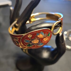 925 VINTAGE Elegant Floral Gold and Red Bracelet